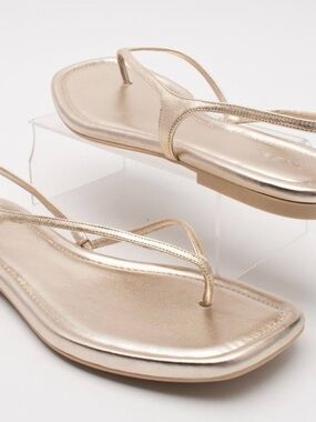 Vince Metallic Gold Thin-Strap Thong Sandals